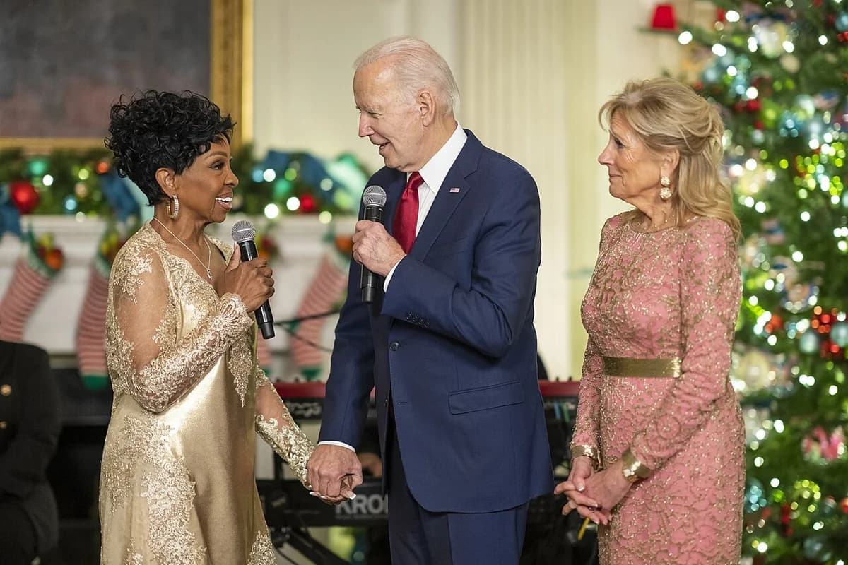 President Joe Biden and First Lady Jill Biden with Gladys Knight at White House holiday event