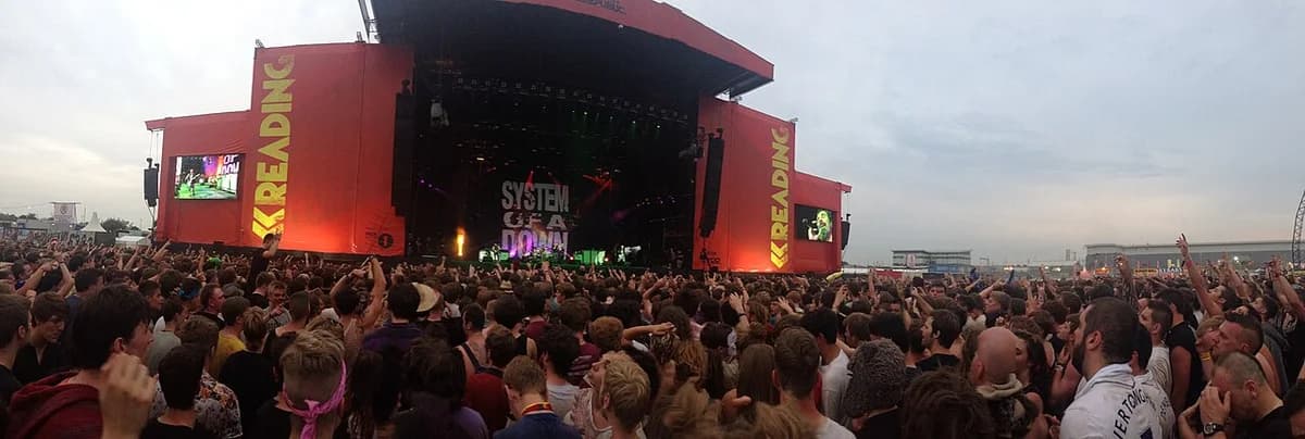 Crowd watching System of a Down perform on the main stage at Reading Festival 2013
