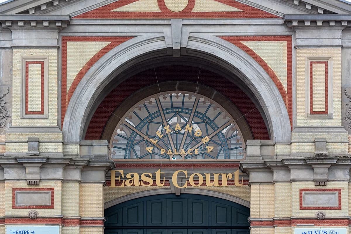 Entrance to East Court at Alexandra Palace in London.