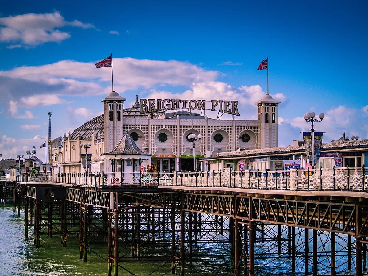 Brighton Pier on the coast in Brighton, UK.